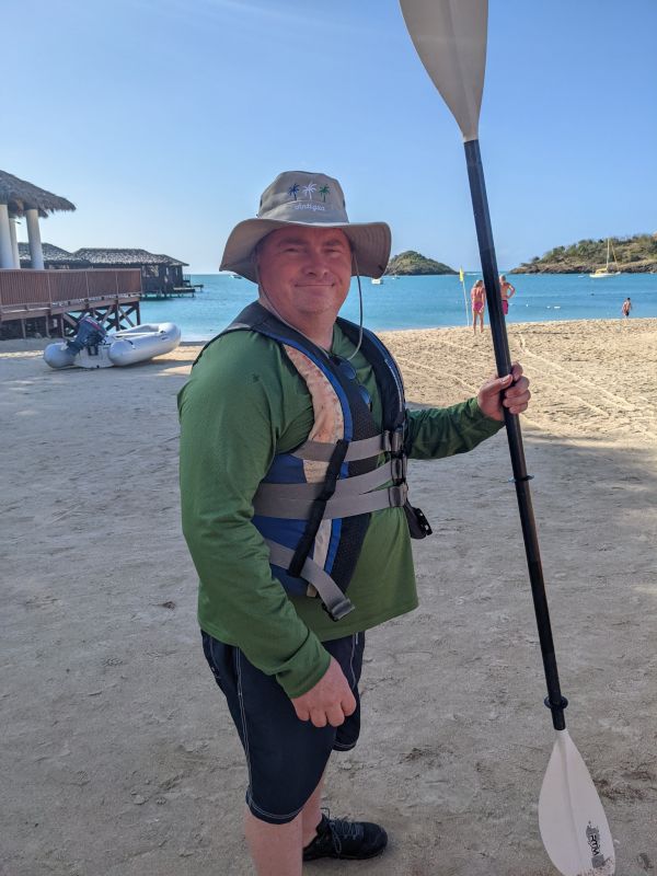 Eddie going Kayaking in Antigua