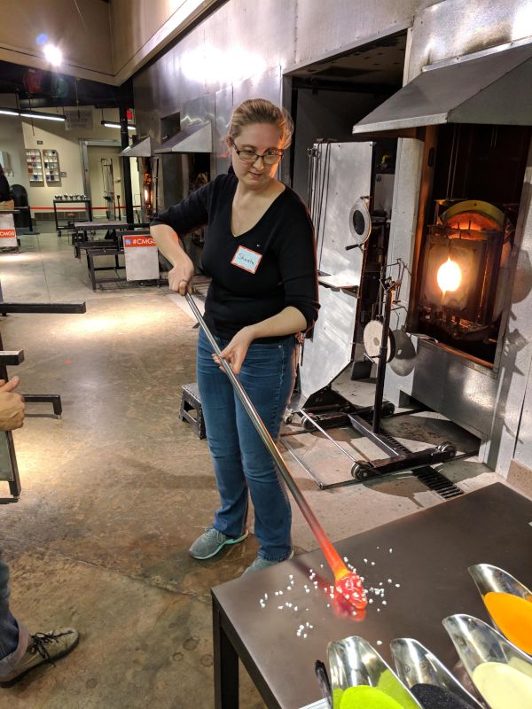 Shasta Glass Blowing a Christmas Ornament