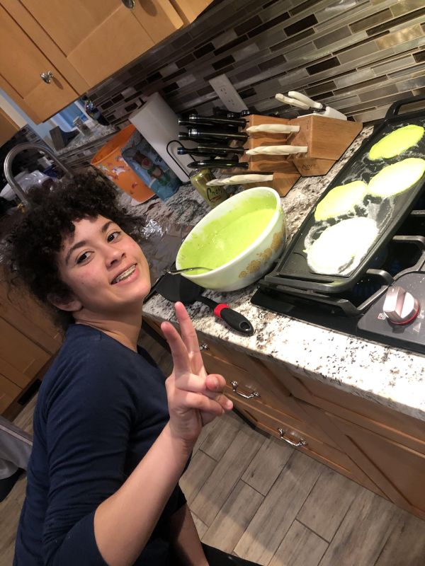 Making Green Pancakes for St. Patty's Day