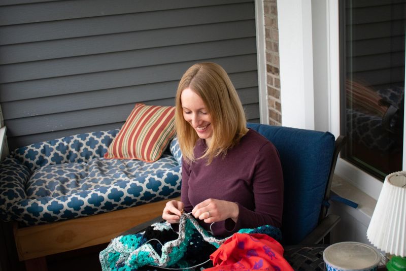 Knitting on the Front Porch